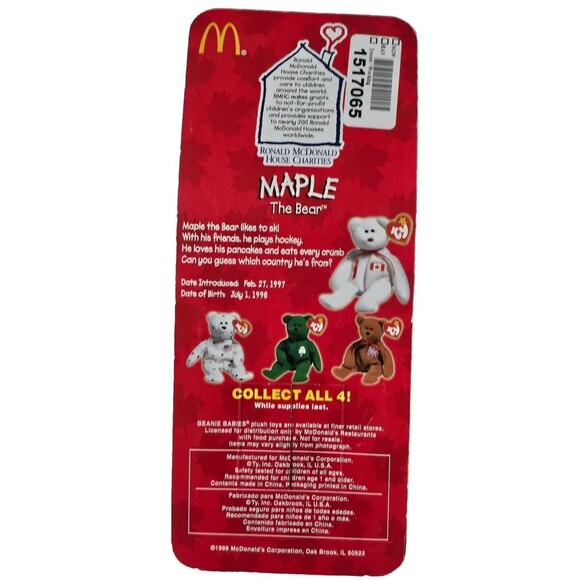 Vintage Maple the Bear TY Mini BEANIE Baby McDonald's TY 1997 3 TAG ERRORS Rare - Picture 3 of 6